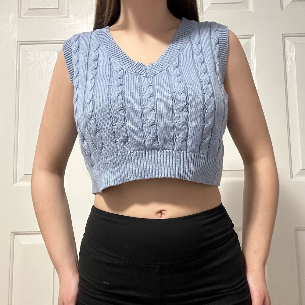 Altar'd State Light Blue Cable Knit Crop Top
